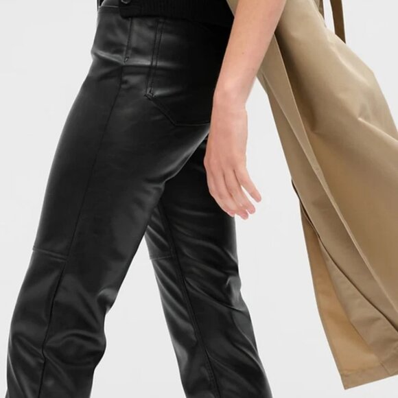 NWT 20 / 10R Black GAP Sky High Rise Vegan Leather Cheeky Straight Pants Y2K - Picture 5 of 8